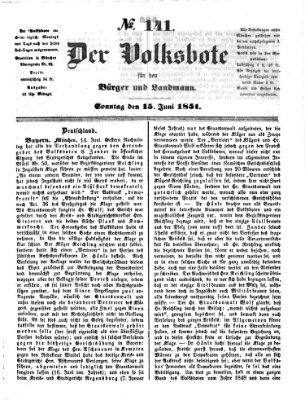 Der Volksbote für den Bürger und Landmann Sonntag 15. Juni 1851