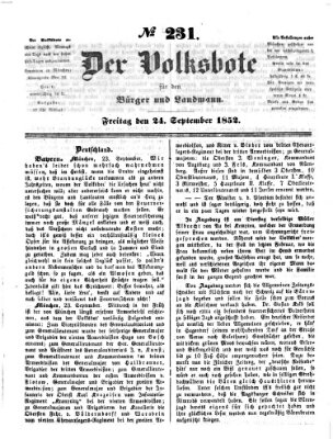 Der Volksbote für den Bürger und Landmann Freitag 24. September 1852