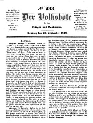 Der Volksbote für den Bürger und Landmann Sonntag 26. September 1852