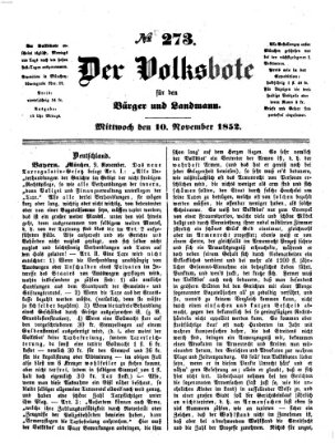 Der Volksbote für den Bürger und Landmann Mittwoch 10. November 1852