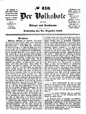 Der Volksbote für den Bürger und Landmann Donnerstag 23. Dezember 1852