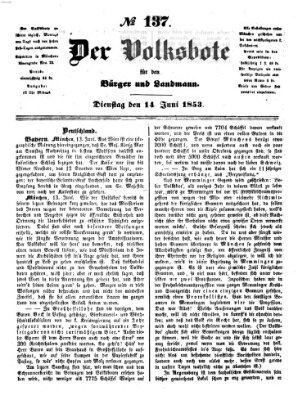 Der Volksbote für den Bürger und Landmann Dienstag 14. Juni 1853