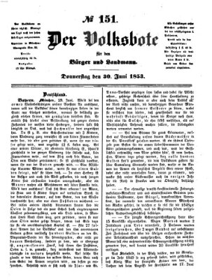 Der Volksbote für den Bürger und Landmann Donnerstag 30. Juni 1853
