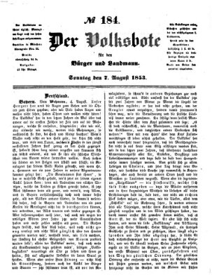Der Volksbote für den Bürger und Landmann Sonntag 7. August 1853
