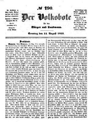 Der Volksbote für den Bürger und Landmann Sonntag 14. August 1853