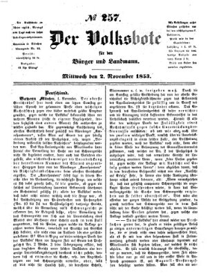 Der Volksbote für den Bürger und Landmann Mittwoch 2. November 1853