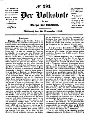 Der Volksbote für den Bürger und Landmann Mittwoch 30. November 1853