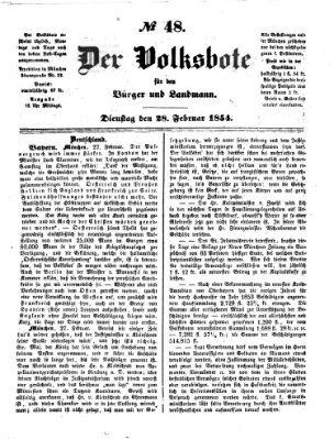 Der Volksbote für den Bürger und Landmann Dienstag 28. Februar 1854