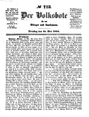Der Volksbote für den Bürger und Landmann Dienstag 16. Mai 1854