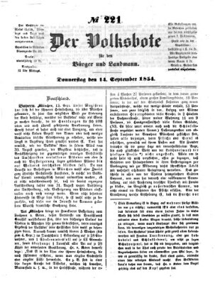 Der Volksbote für den Bürger und Landmann Donnerstag 14. September 1854