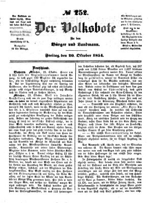 Der Volksbote für den Bürger und Landmann Freitag 20. Oktober 1854