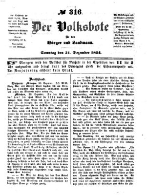 Der Volksbote für den Bürger und Landmann Sonntag 31. Dezember 1854