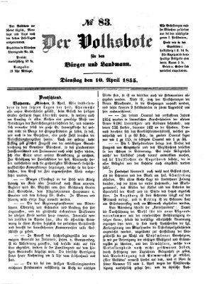 Der Volksbote für den Bürger und Landmann Dienstag 10. April 1855