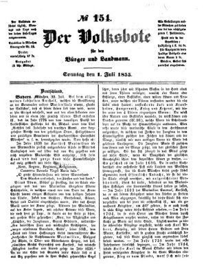 Der Volksbote für den Bürger und Landmann Sonntag 1. Juli 1855
