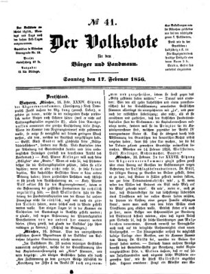 Der Volksbote für den Bürger und Landmann Sonntag 17. Februar 1856