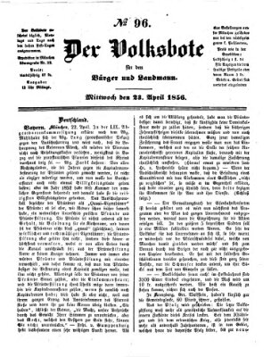 Der Volksbote für den Bürger und Landmann Mittwoch 23. April 1856