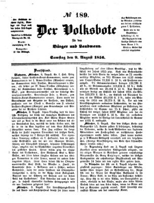 Der Volksbote für den Bürger und Landmann Samstag 9. August 1856