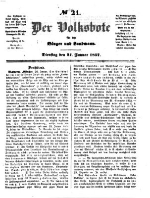 Der Volksbote für den Bürger und Landmann Dienstag 27. Januar 1857