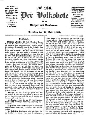Der Volksbote für den Bürger und Landmann Dienstag 21. Juli 1857