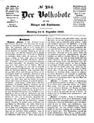 Der Volksbote für den Bürger und Landmann Sonntag 6. Dezember 1857