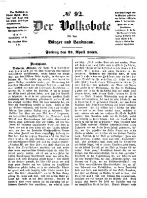 Der Volksbote für den Bürger und Landmann Freitag 23. April 1858