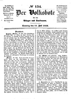 Der Volksbote für den Bürger und Landmann Sonntag 11. Juli 1858