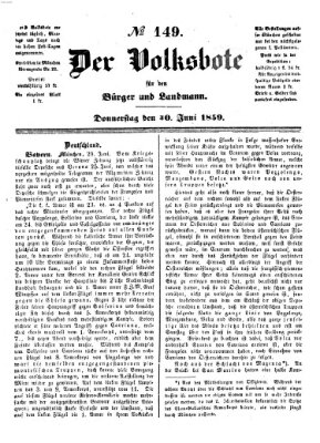 Der Volksbote für den Bürger und Landmann Donnerstag 30. Juni 1859