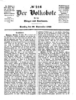 Der Volksbote für den Bürger und Landmann Samstag 20. September 1862