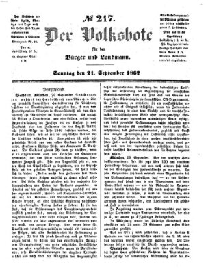 Der Volksbote für den Bürger und Landmann Sonntag 21. September 1862