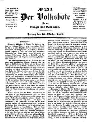 Der Volksbote für den Bürger und Landmann Freitag 10. Oktober 1862