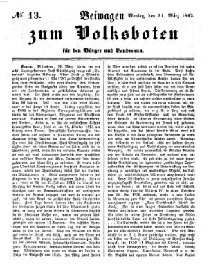 Der Volksbote für den Bürger und Landmann Montag 31. März 1862