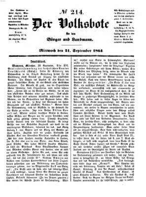 Der Volksbote für den Bürger und Landmann Mittwoch 21. September 1864