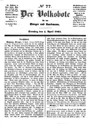 Der Volksbote für den Bürger und Landmann Dienstag 4. April 1865