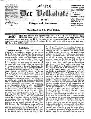 Der Volksbote für den Bürger und Landmann Samstag 20. Mai 1865