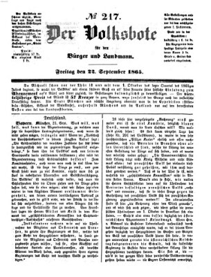Der Volksbote für den Bürger und Landmann Freitag 22. September 1865