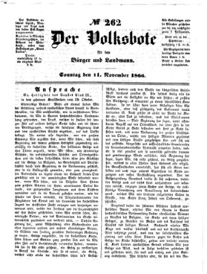 Der Volksbote für den Bürger und Landmann Sonntag 11. November 1866