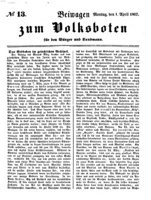 Der Volksbote für den Bürger und Landmann Montag 1. April 1867