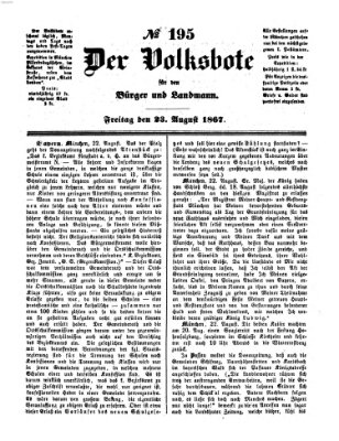 Der Volksbote für den Bürger und Landmann Freitag 23. August 1867