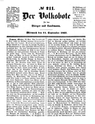 Der Volksbote für den Bürger und Landmann Mittwoch 11. September 1867