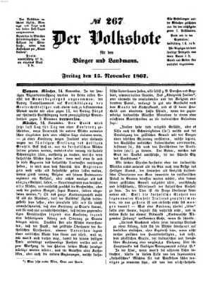 Der Volksbote für den Bürger und Landmann Freitag 15. November 1867