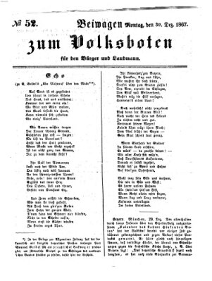 Der Volksbote für den Bürger und Landmann Montag 30. Dezember 1867