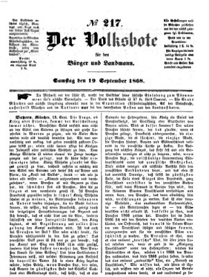Der Volksbote für den Bürger und Landmann Samstag 19. September 1868