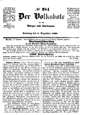 Der Volksbote für den Bürger und Landmann Sonntag 6. Dezember 1868
