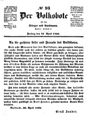 Der Volksbote für den Bürger und Landmann Freitag 23. April 1869