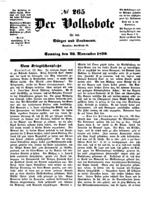 Der Volksbote für den Bürger und Landmann Sonntag 20. November 1870