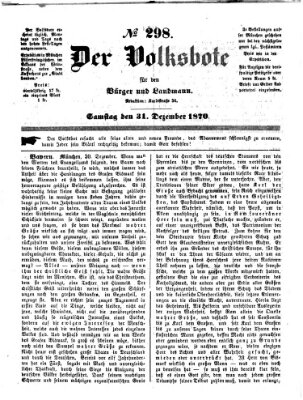 Der Volksbote für den Bürger und Landmann Samstag 31. Dezember 1870