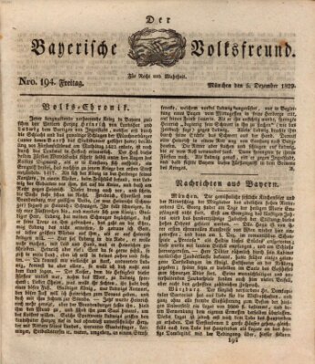Der bayerische Volksfreund Samstag 5. Dezember 1829