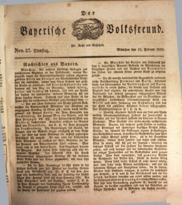 Der bayerische Volksfreund Dienstag 16. Februar 1830