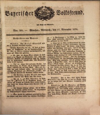 Der bayerische Volksfreund Mittwoch 17. November 1830