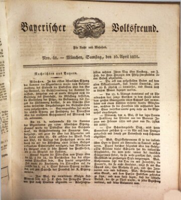 Der bayerische Volksfreund Samstag 16. April 1831